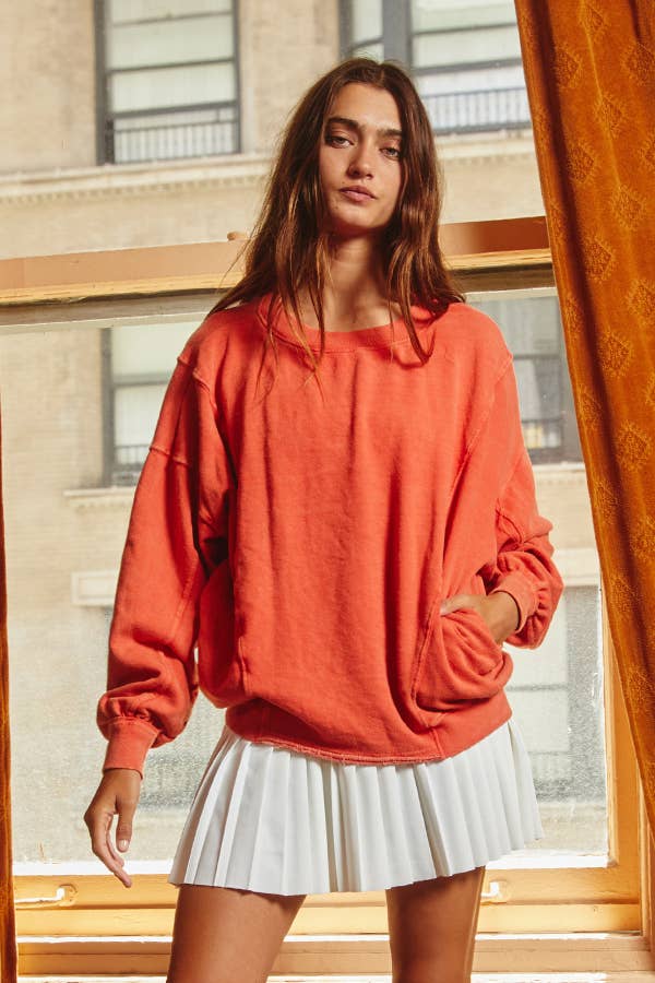 Bucketlist Mineral Wash Oversized Boatneck Sweatshirt in Sky Blue