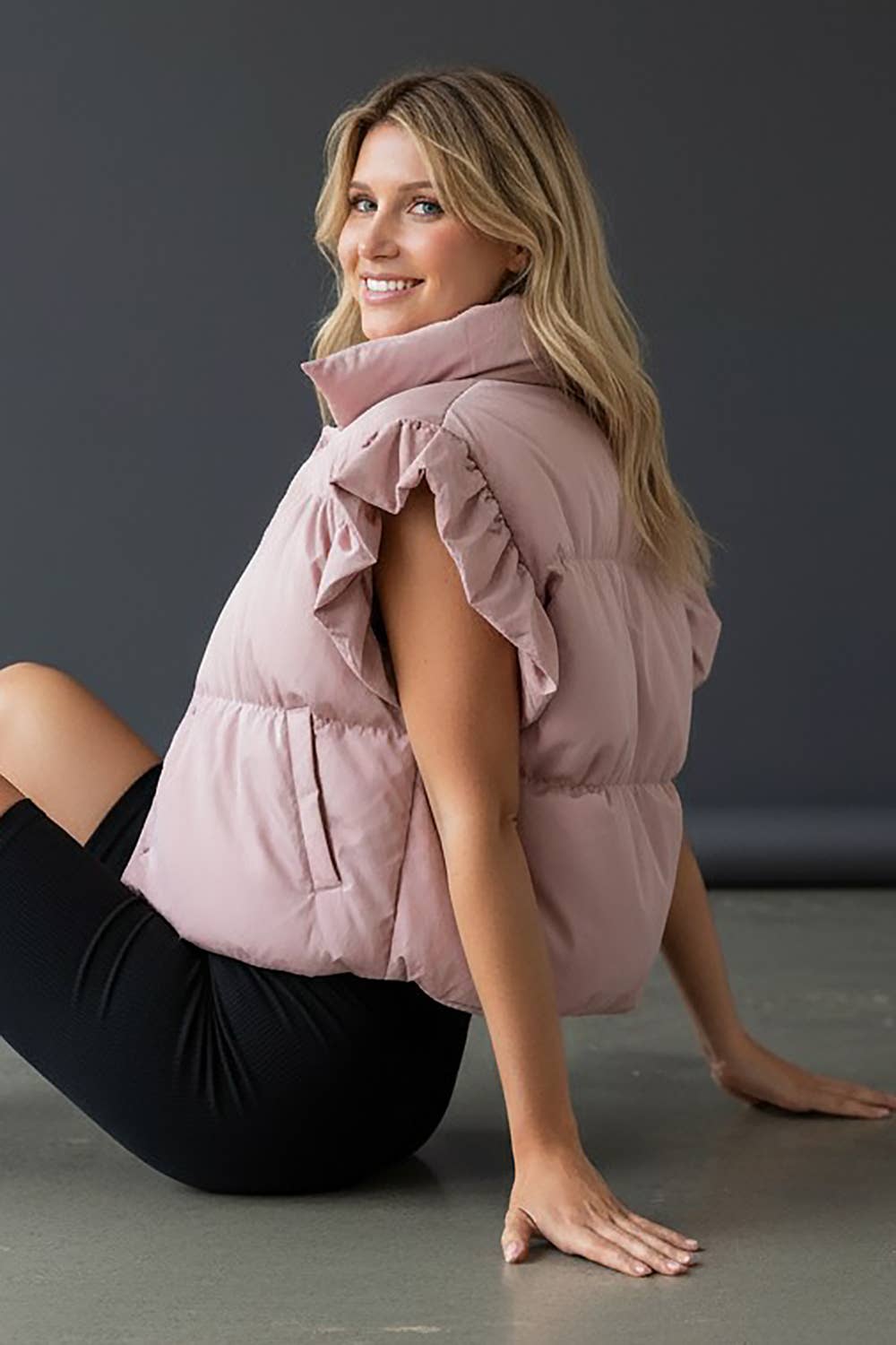Bucketlist Ruffle Sleeve Cropped Puffer Vest
