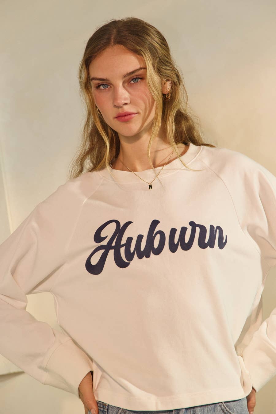 Oddi Game Day Cropped State Logo "Auburn" Sweatshirt - White