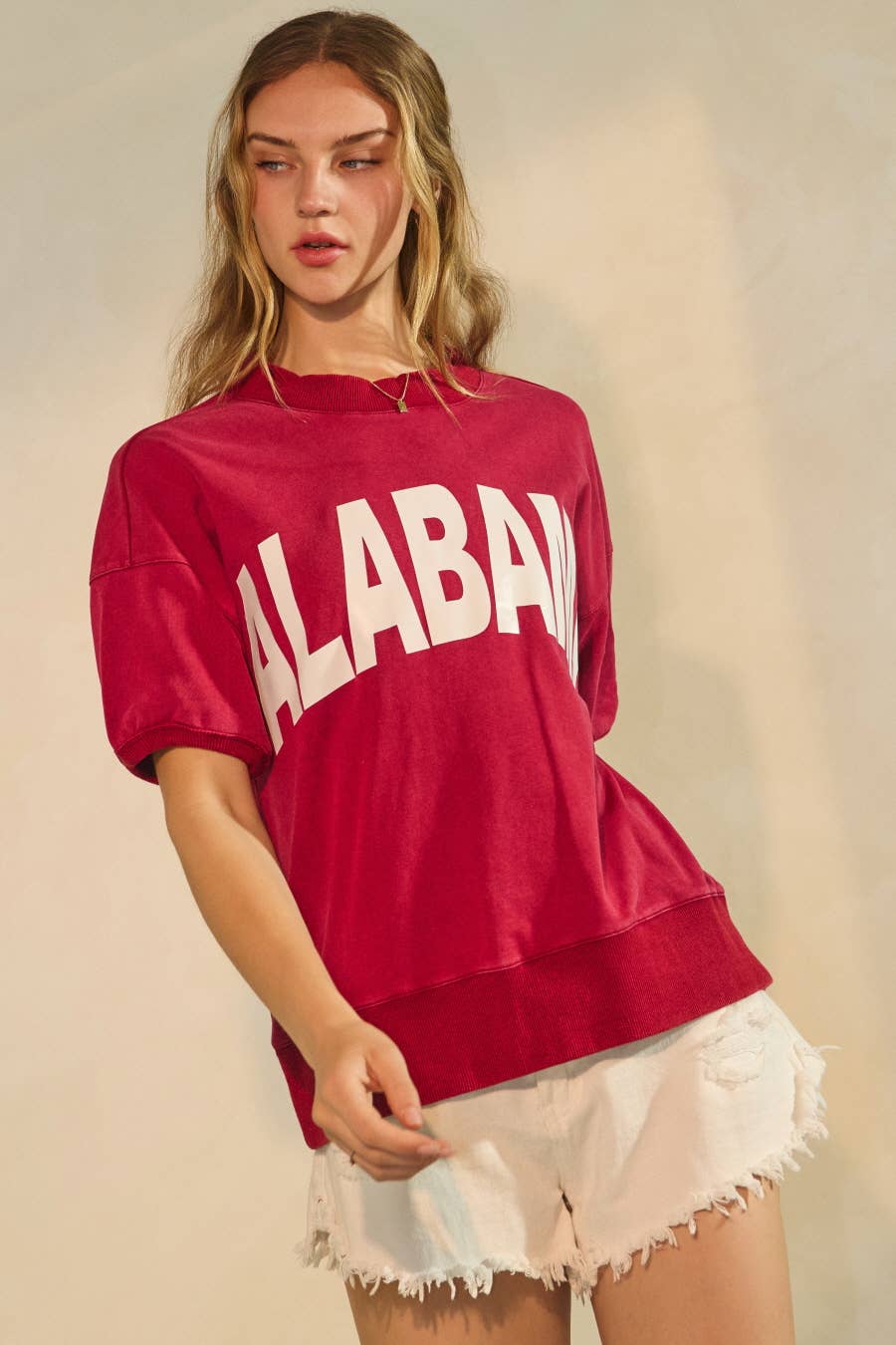 Oddi Acid Wash State Logo Short-Sleeve Sweatshirt (Plus)