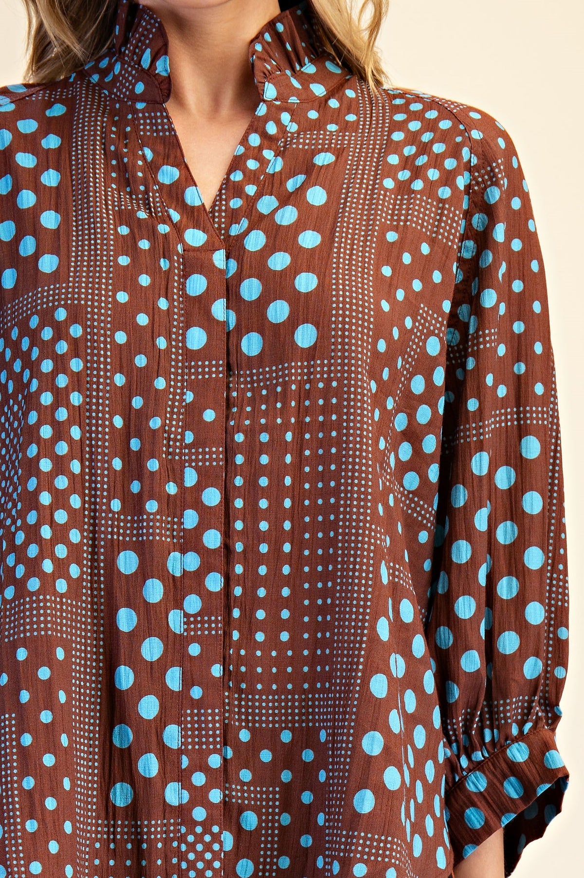 Glam Blue Polka Dot Balloon Sleeve Blouse