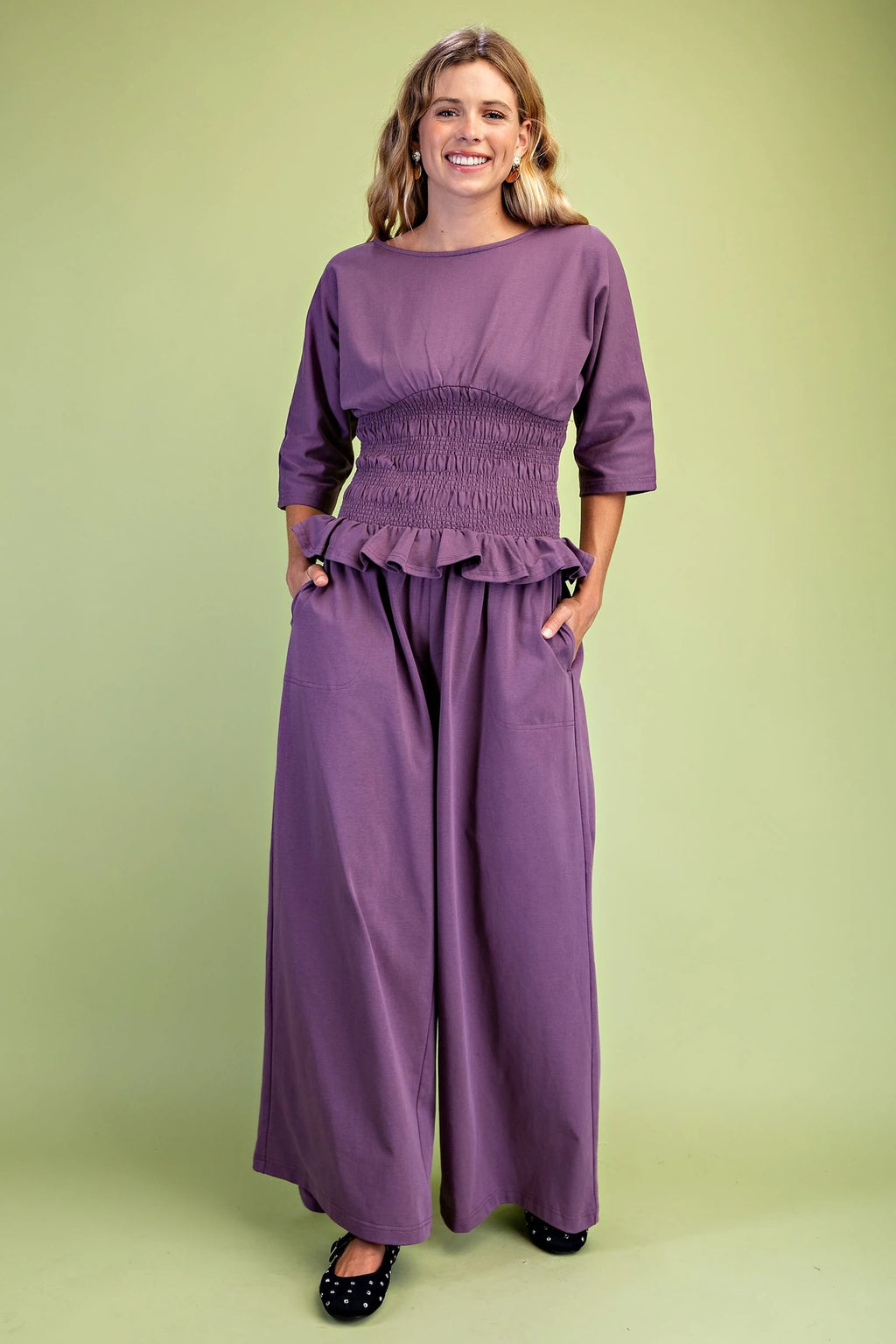 GiGiO Wide Leg Smocked Waist Pants