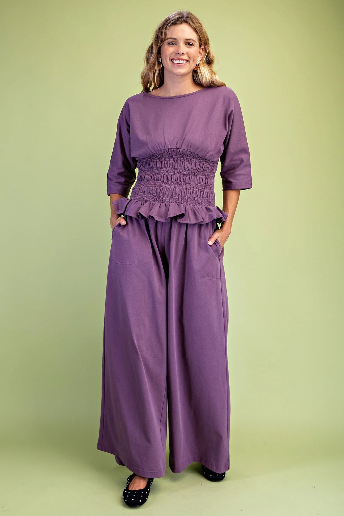 GiGiO Wide Leg Smocked Waist Pants