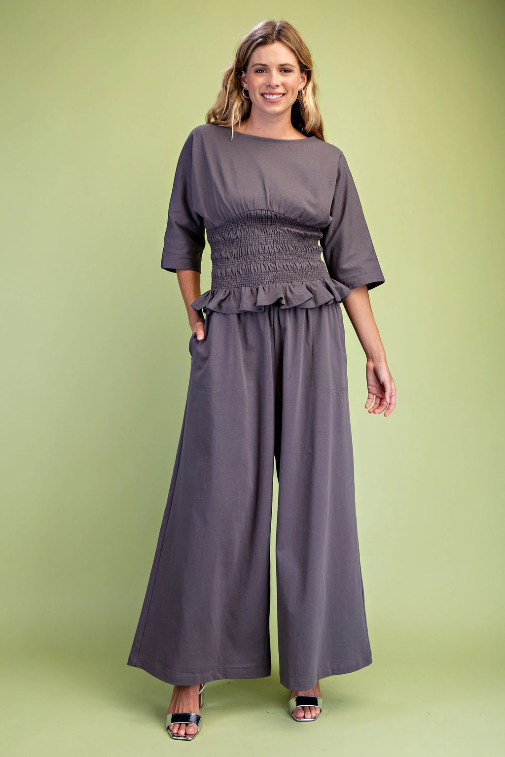 GiGiO Wide Leg Smocked Waist Pants
