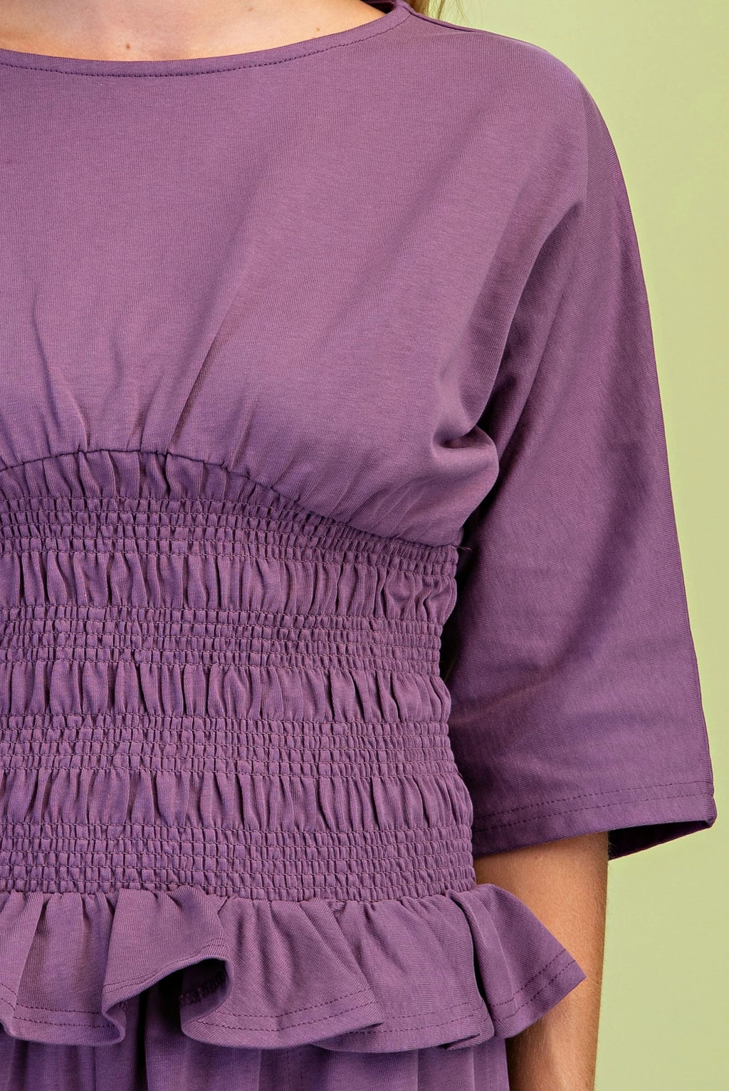GiGiO Boat Neck Smocked Waist Blouse with Dolman Sleeves