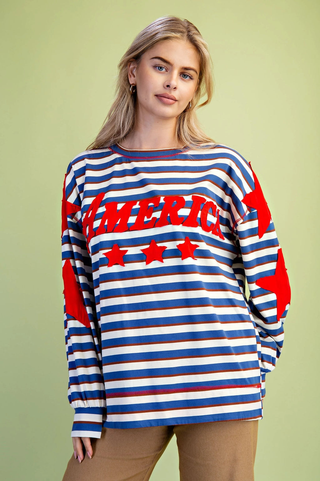 GiGiO America Striped Long-Sleeve Appliqué Top