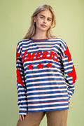 GiGiO America Striped Long-Sleeve Appliqué Top
