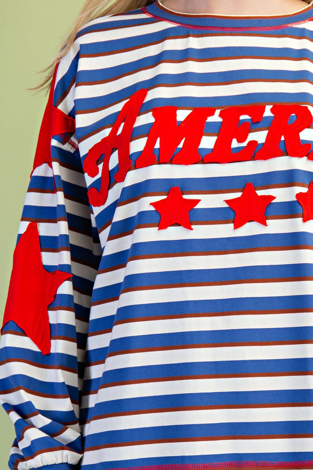 GiGiO America Striped Long-Sleeve Appliqué Top