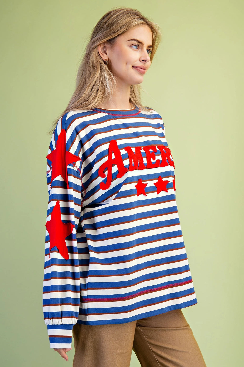 GiGiO America Striped Long-Sleeve Appliqué Top