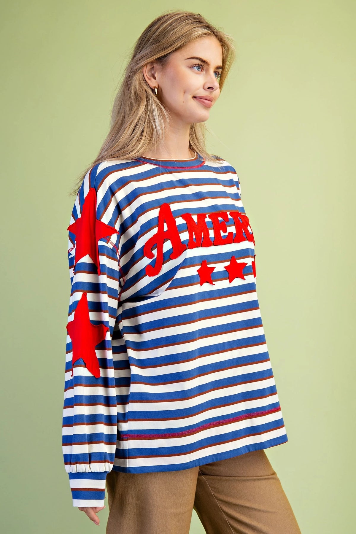 GiGiO America Striped Long-Sleeve Appliqué Top