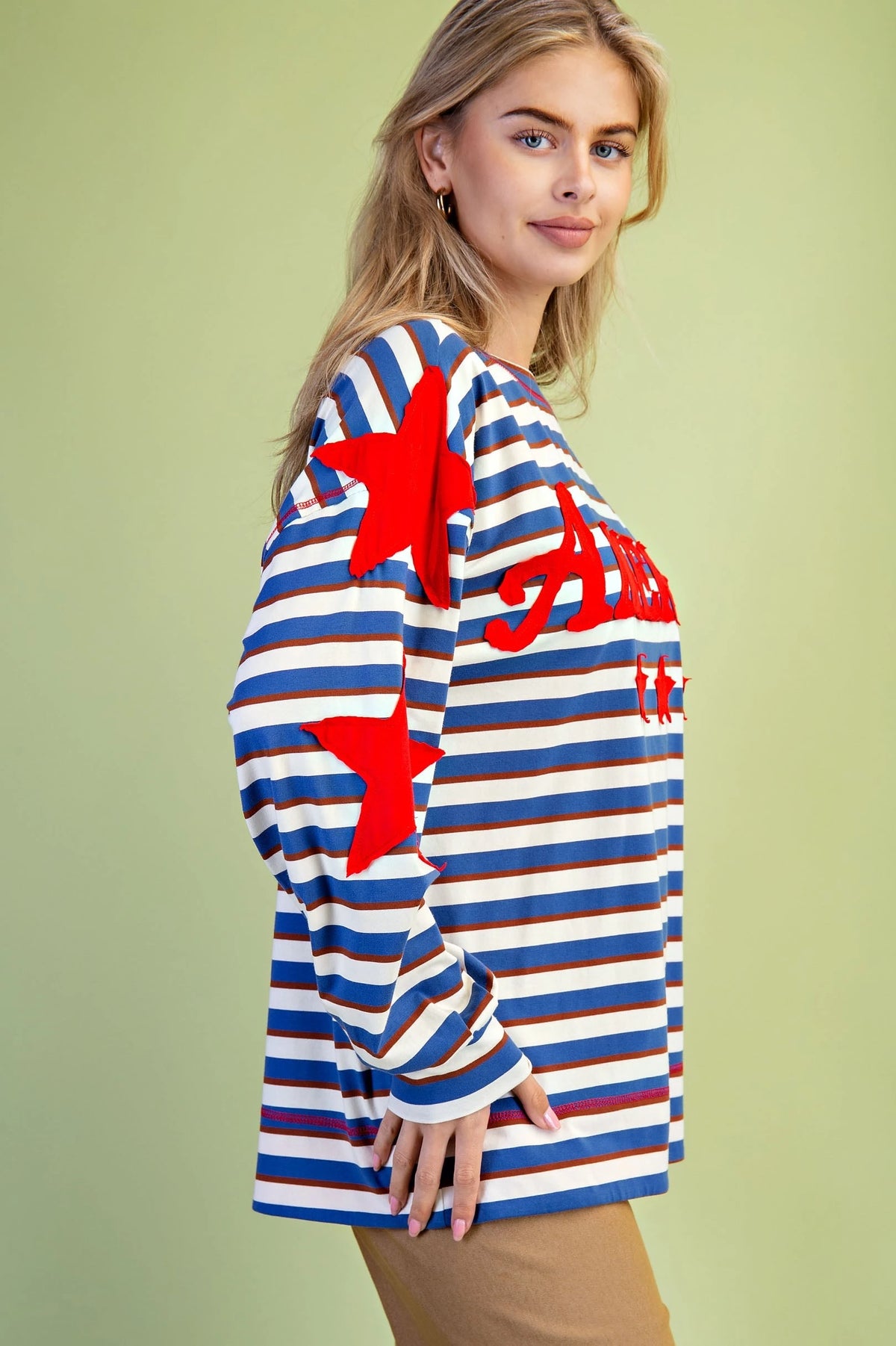 GiGiO America Striped Long-Sleeve Appliqué Top