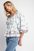 EASEL FLORAL PRINT COTTON GAUZE WOVEN TOP