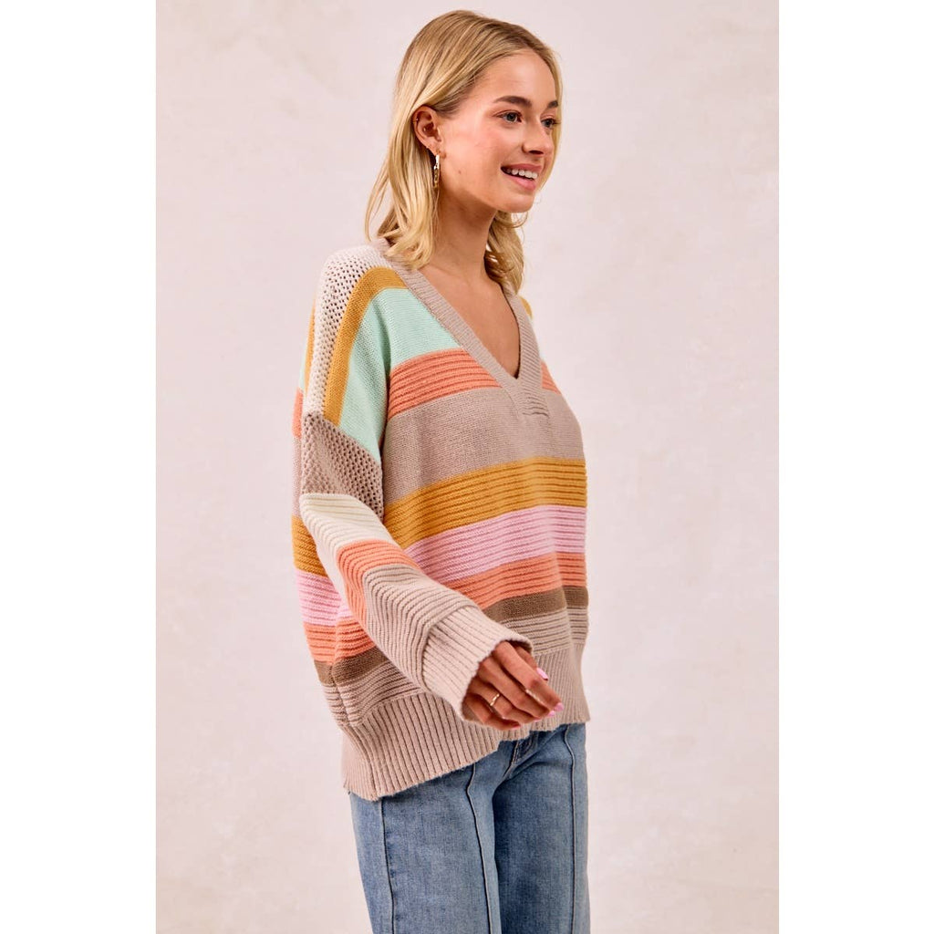 BiBi Multicolor Striped V-Neck Sweater