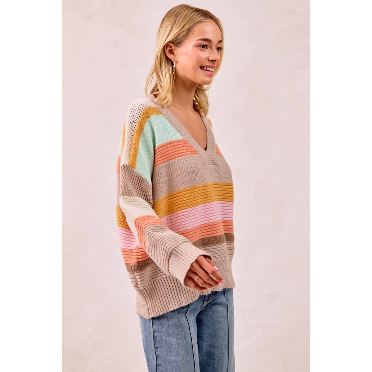 BiBi Multicolor Striped V-Neck Sweater