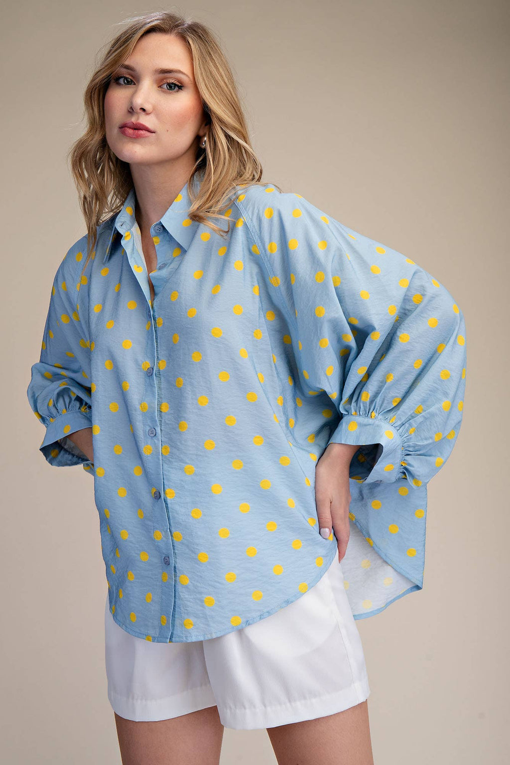 Glam Polka Dot Button-Front Oversized Shirt