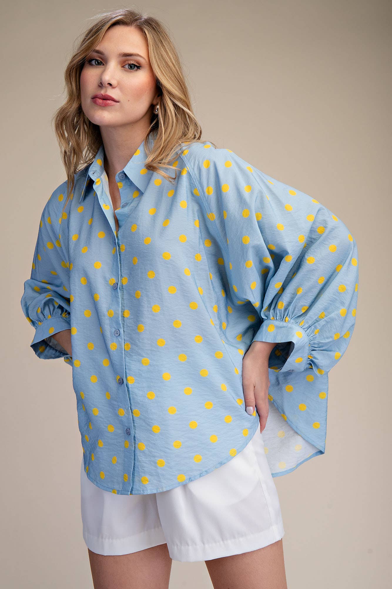 Glam Polka Dot Button-Front Oversized Shirt