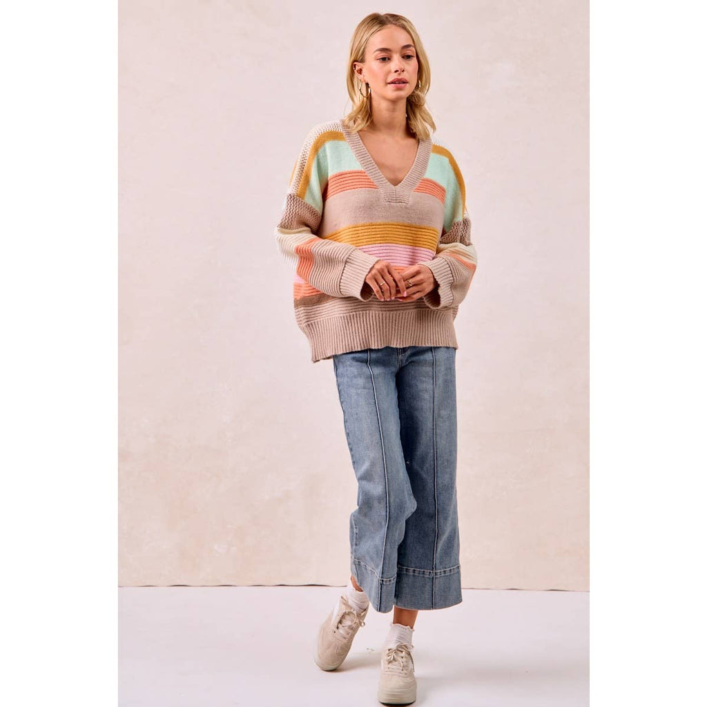 BiBi Multicolor Striped V-Neck Sweater
