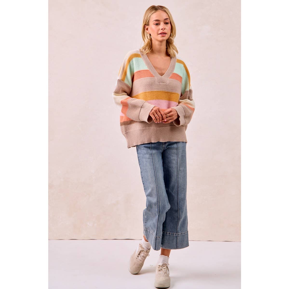 BiBi Multicolor Striped V-Neck Sweater