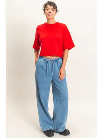 Double Zero Drawstring Wide-Leg Denim Pants