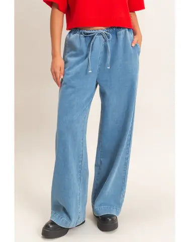 Double Zero Drawstring Wide-Leg Denim Pants