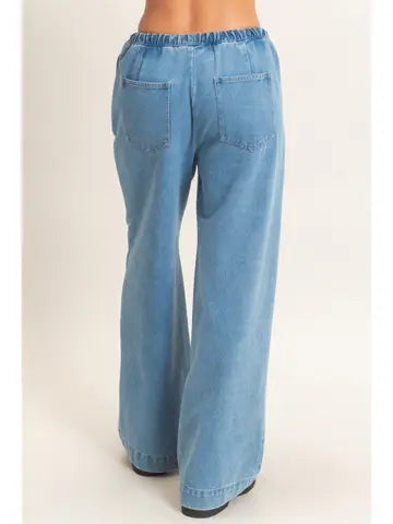 Double Zero Drawstring Wide-Leg Denim Pants