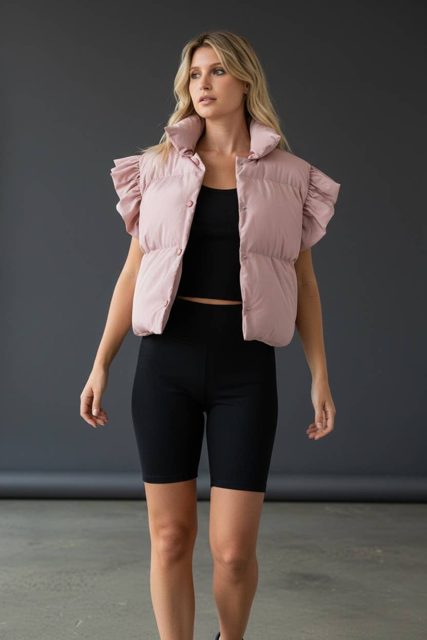 Bucketlist Ruffle Sleeve Cropped Puffer Vest