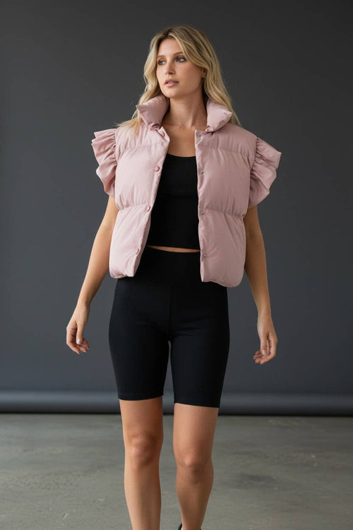 Bucketlist Ruffle Sleeve Cropped Puffer Vest