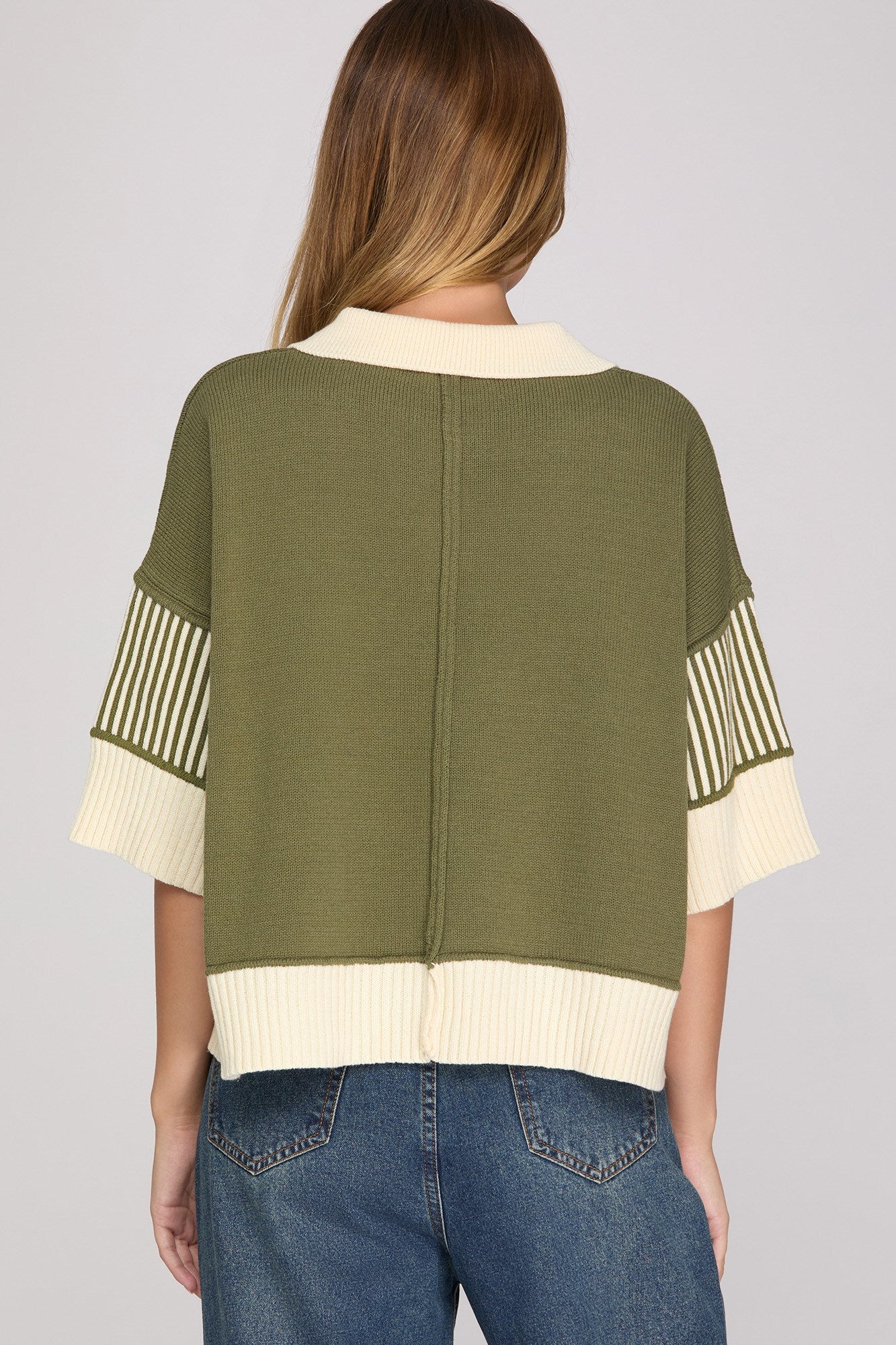 Plus Size Olive Colorblock Polo Sweater Top