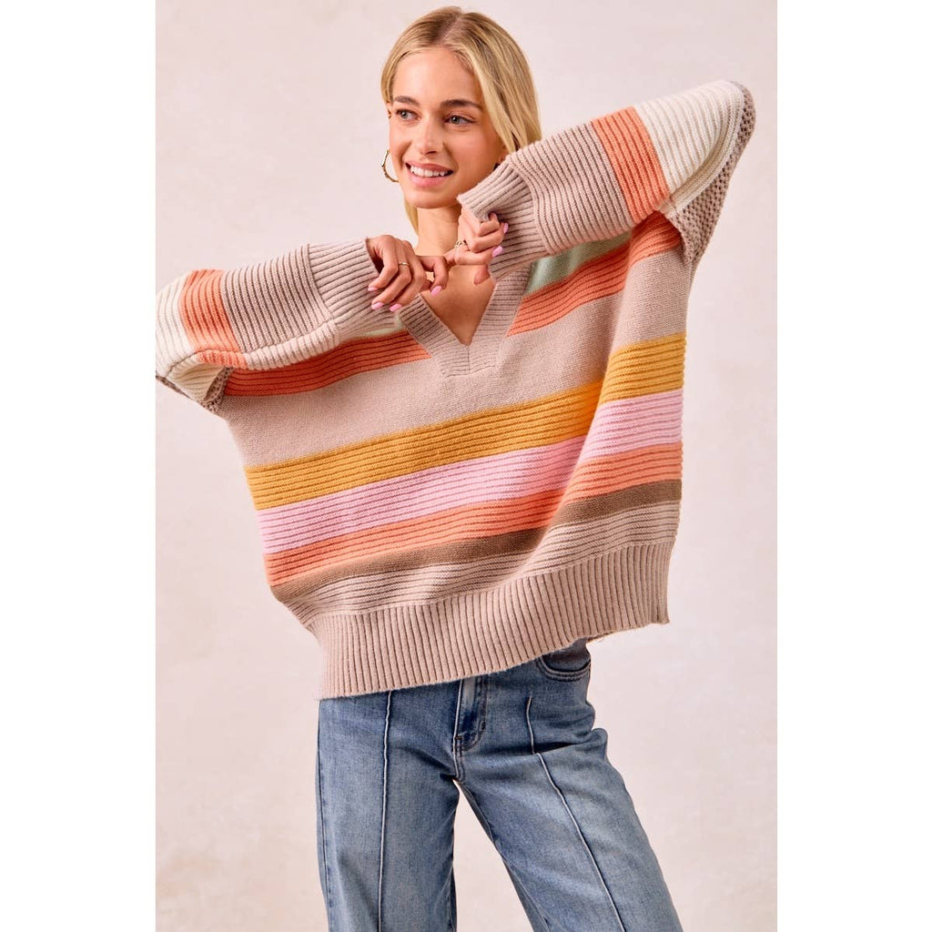 BiBi Multicolor Striped V-Neck Sweater