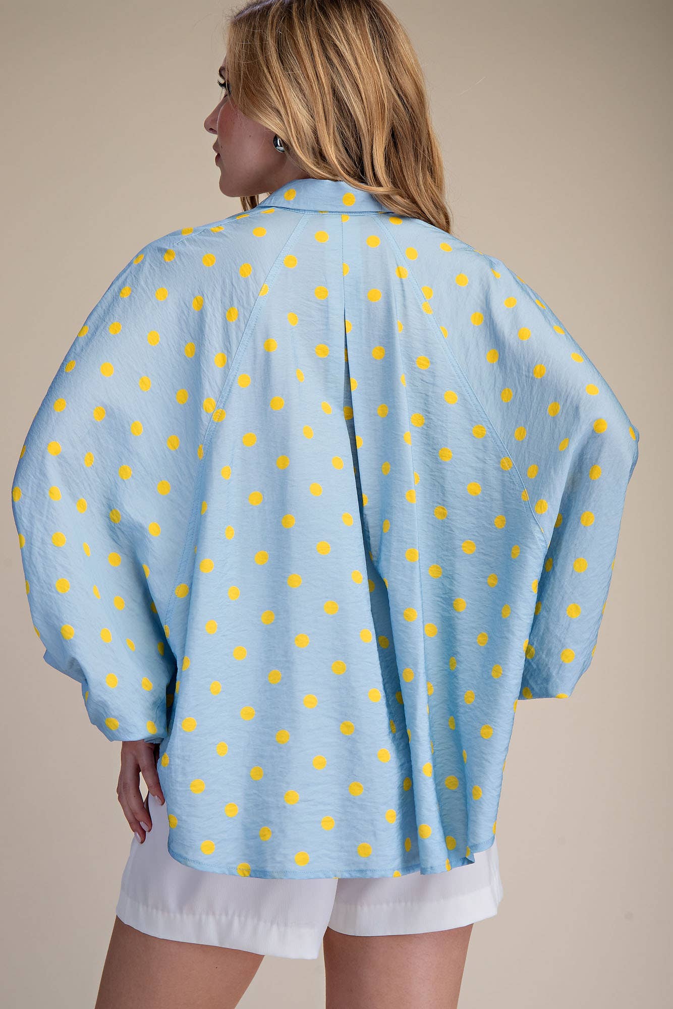 Glam Polka Dot Button-Front Oversized Shirt