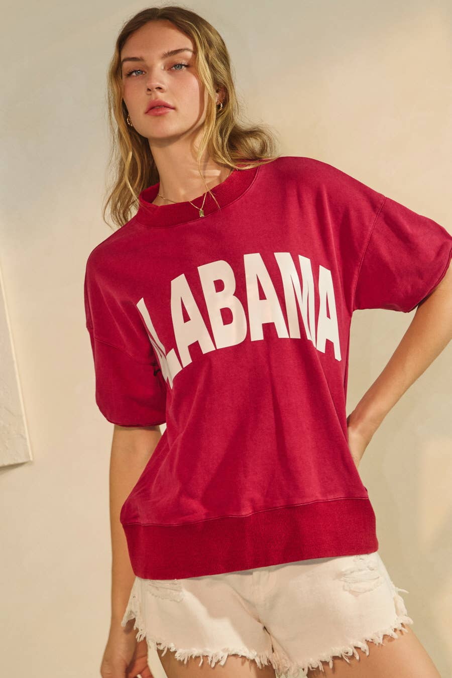 Oddi Acid Wash State Logo Short-Sleeve Sweatshirt (Plus)