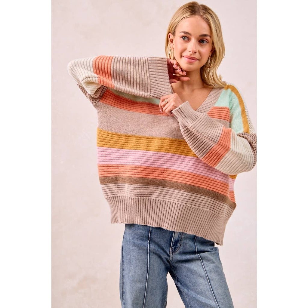 BiBi Multicolor Striped V-Neck Sweater
