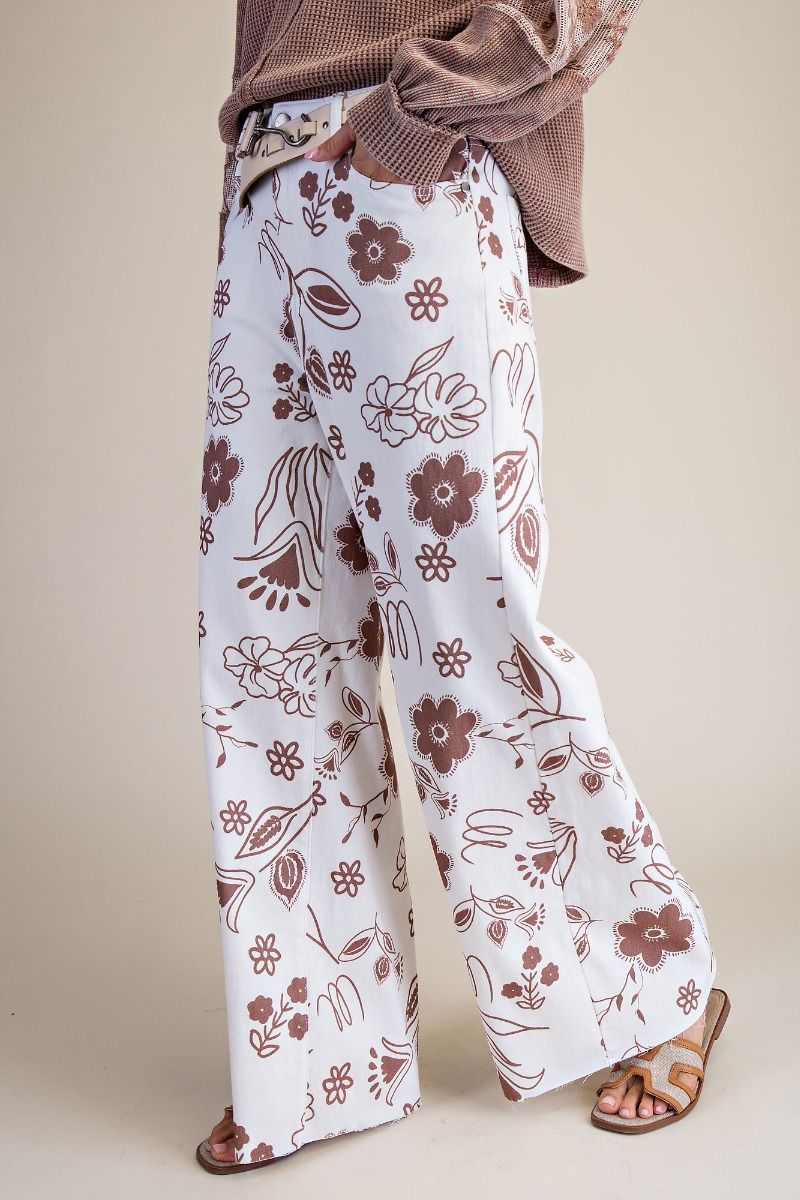 EASEL PRINTED WASHED TWILL WIDE PANTS