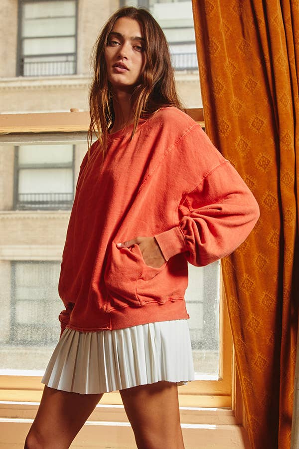 Bucketlist Mineral Wash Oversized Boatneck Sweatshirt in Sky Blue