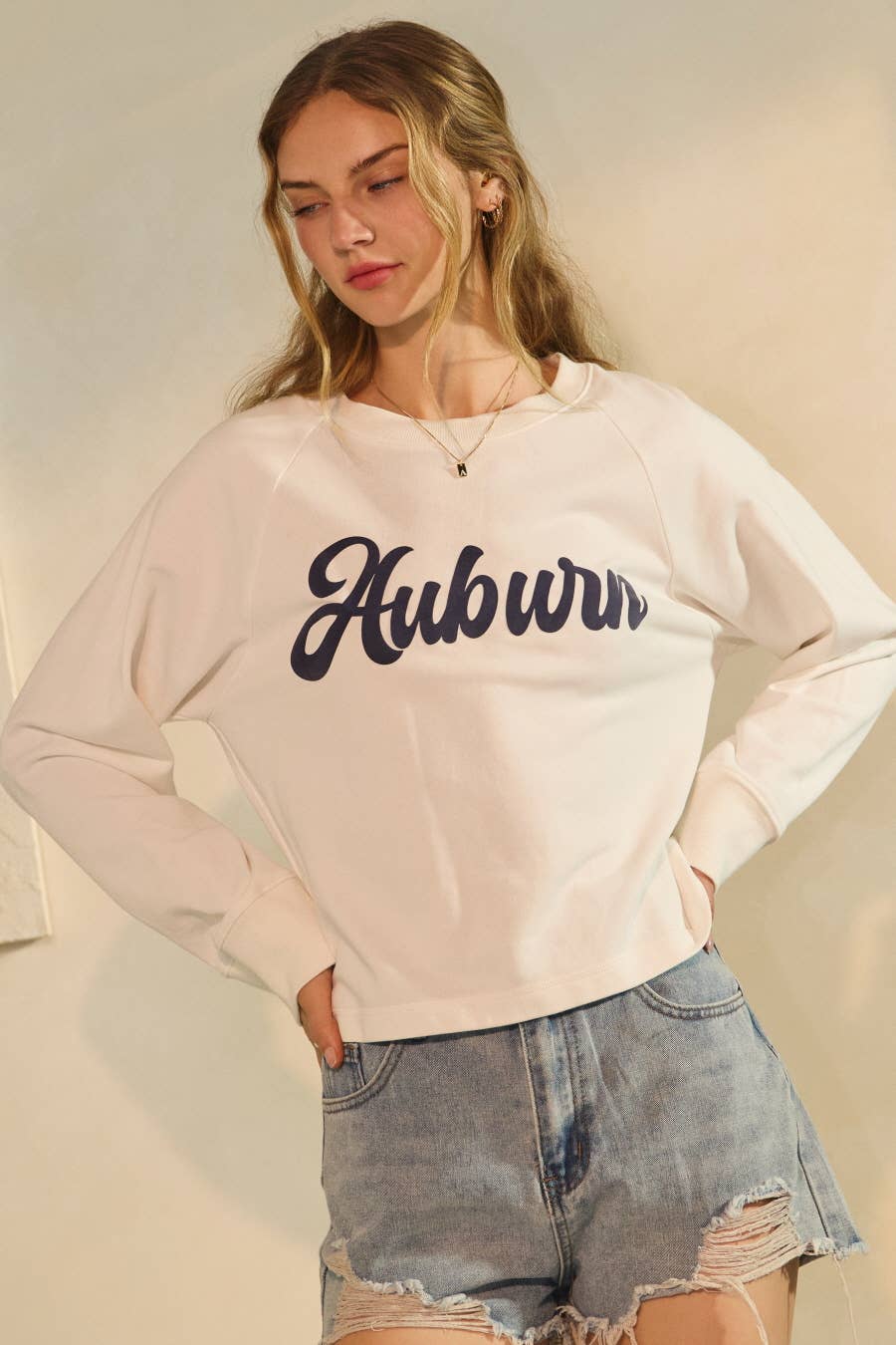 Oddi Game Day Cropped State Logo "Auburn" Sweatshirt - White