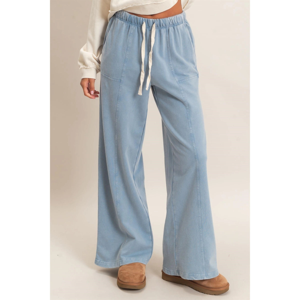 Double Zero Acid Wash Drawstring Wide-Leg Pants