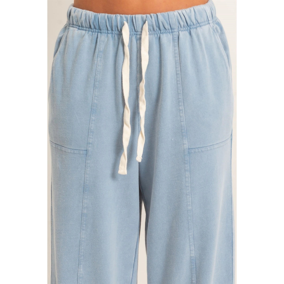 Double Zero Acid Wash Drawstring Wide-Leg Pants