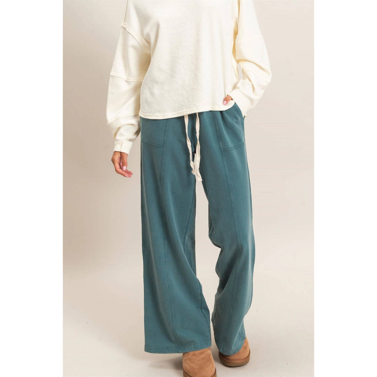 Double Zero Acid Wash Drawstring Wide-Leg Pants
