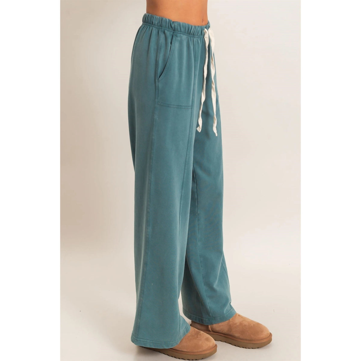 Double Zero Acid Wash Drawstring Wide-Leg Pants