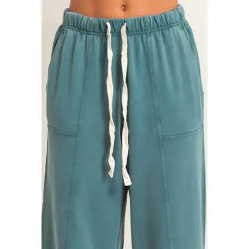 Double Zero Acid Wash Drawstring Wide-Leg Pants