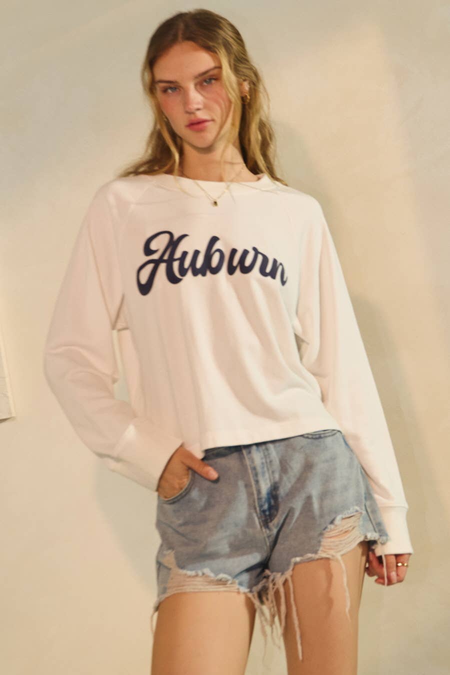 Oddi Game Day Cropped State Logo "Auburn" Sweatshirt - White