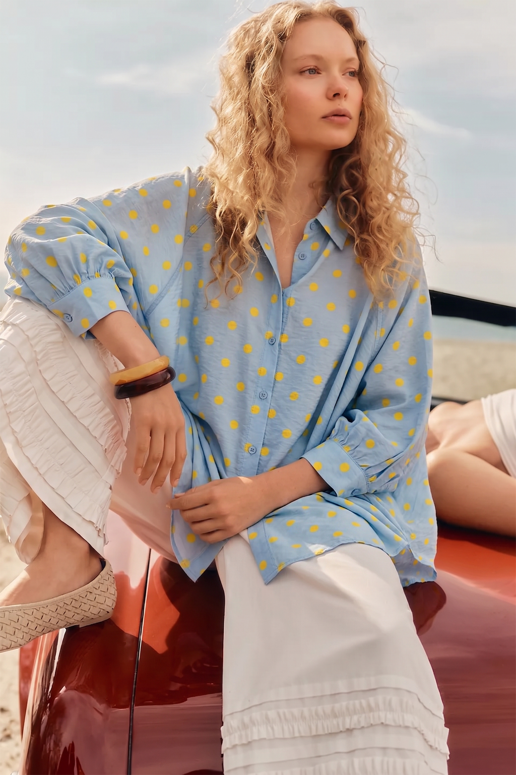 Glam Polka Dot Button-Front Oversized Shirt