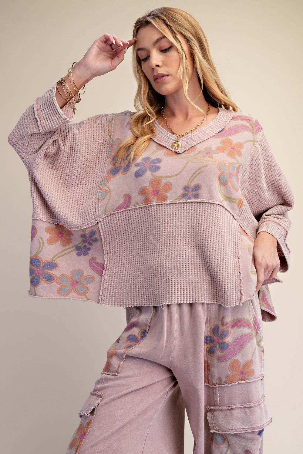Easel Print Mix Washed Thermal Top
