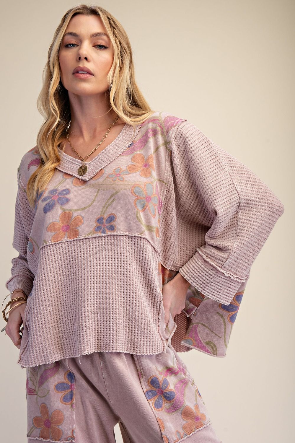 Easel Print Mix Washed Thermal Top