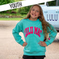 Lulu Mac Youth Puff Logo Sweatshirt in Mint/Hot Pink