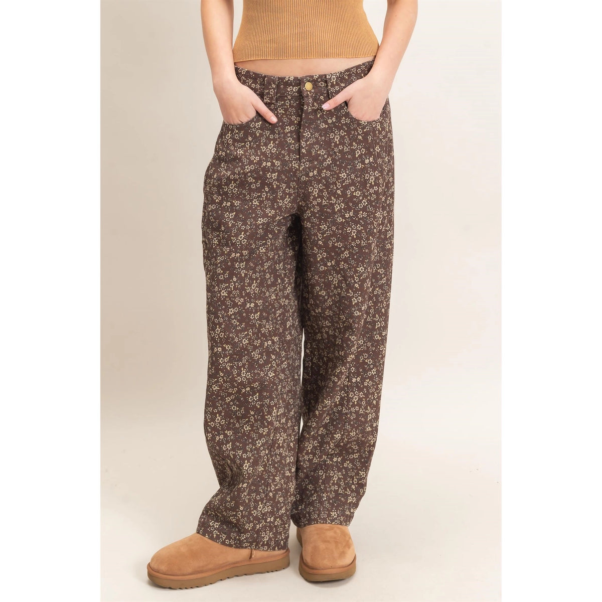 HYFVE Chestnut Floral Print Barrel Pants