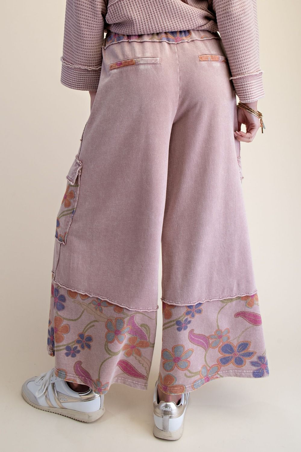 Easel Floral Print Mix Wash Terry Pants