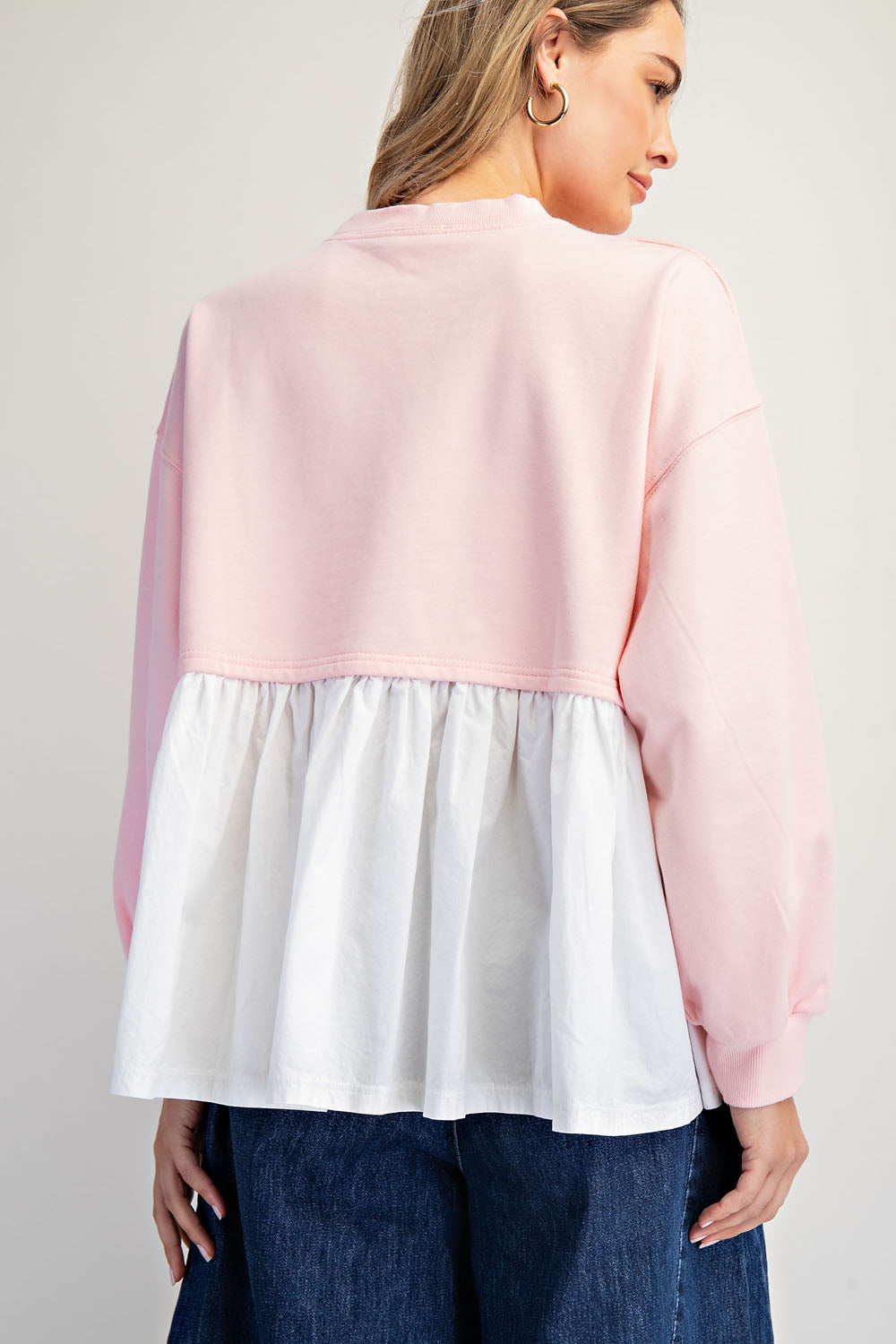 Oversized Sweatshirt Top with Pleated Skirt Hem