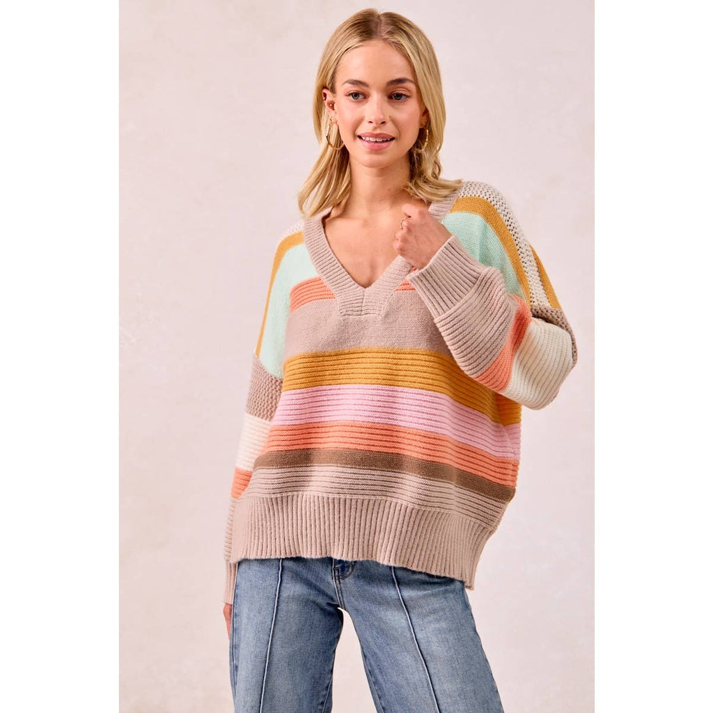 BiBi Multicolor Striped V-Neck Sweater