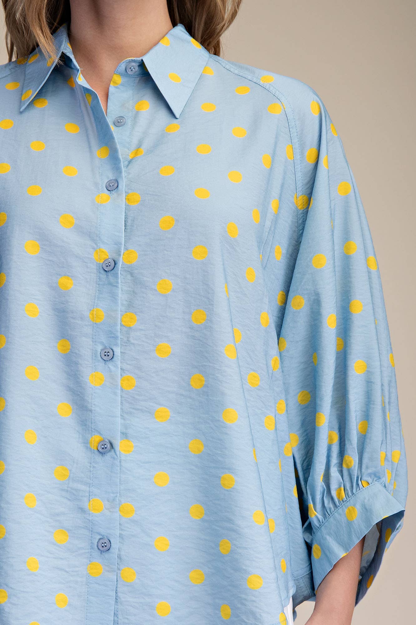 Glam Polka Dot Button-Front Oversized Shirt
